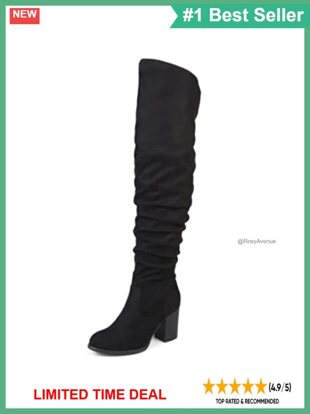 Faux Suede Over-the-Knee Boots Round Toe Stacked Heel Inside Zip - Picture 1 of 6